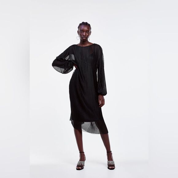 ZARA Black Pleated Midi Dress. - S - Picture 1 of 7